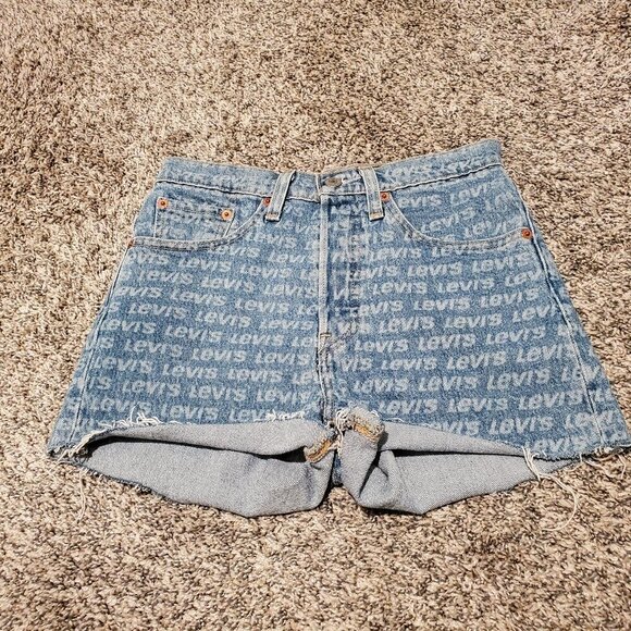 Levi's 501 Cutoff Logo Jean Shorts 24 - Picture 1 of 4